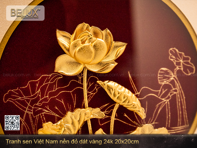 Tranh sen vàng trường cửu dát vàng 24k kt 20x20cm&nbsp;